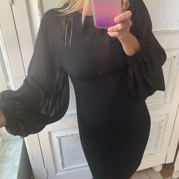 ROBERT RODRIGUEZ BLACK LOW V SHEER SLEEVE DRESS - Picture 2 of 7